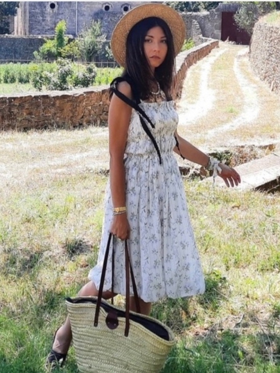 Brock Collection Dresses & Skirts - Brock Collector For H&M White Floral Smocked Midi Dress with Black Shoulder Ties